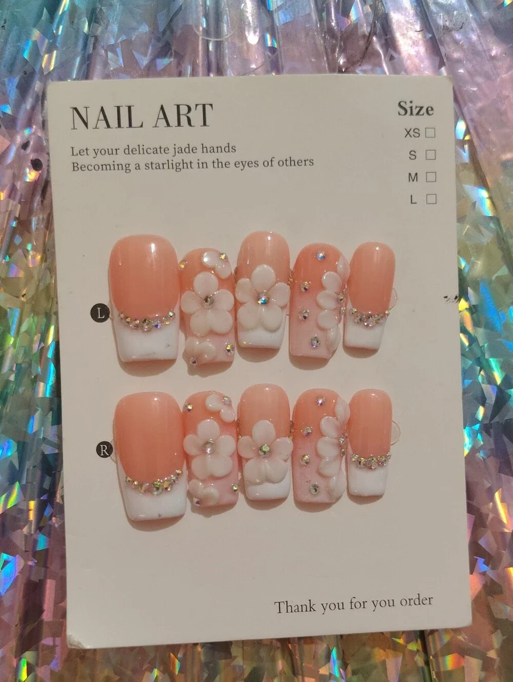 Elegant Peach Pink Floral Press-On Nail Set -